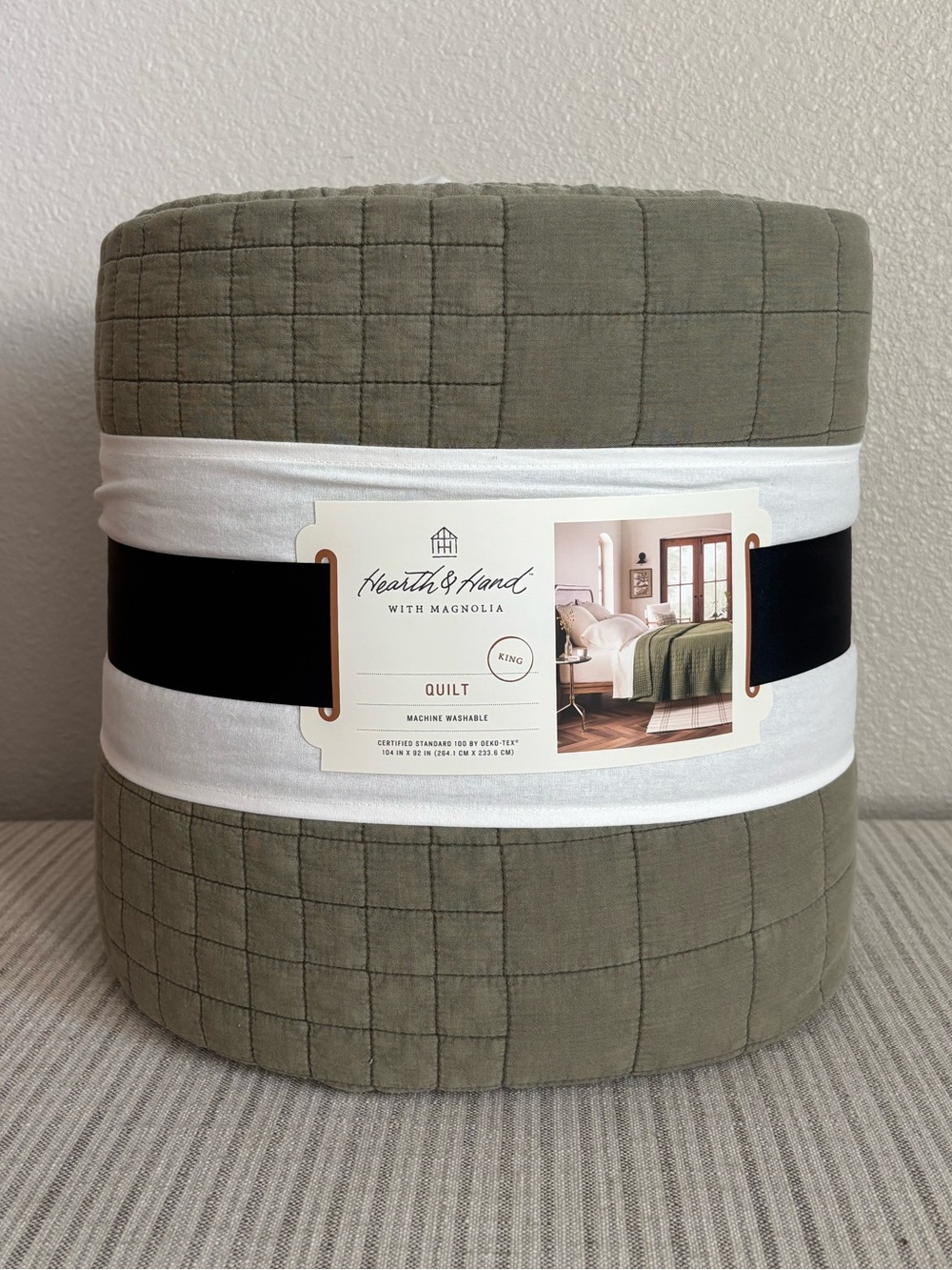 NWT King Grid Stitch Quilt Green - Hearth & Hand with Magnolia